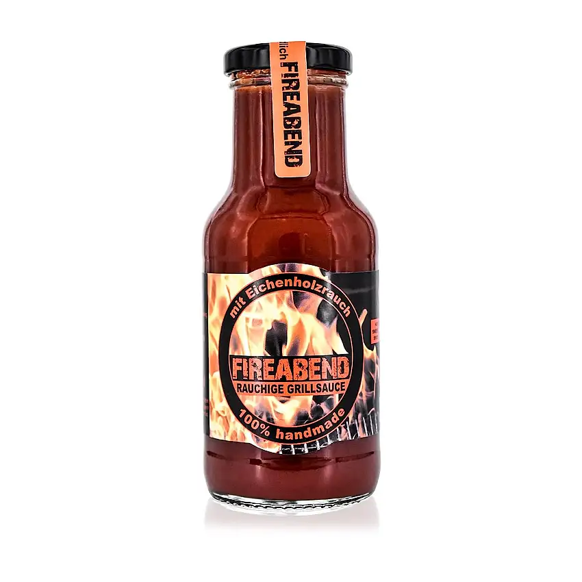 FIREABEND Rauchige handgemachte BBQ Grillsauce mit Eichenholzrauch aus Deutschland (250 ml) Die hochwertige Barbecue Sauce zum wohl verdienten Feierabend Barbeque. Grill Geschenk