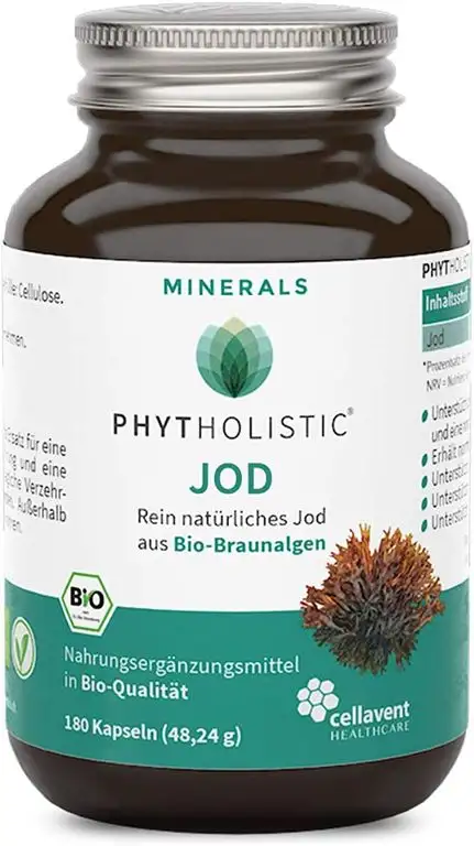 BIO-Jod von Phytholistic (6-Monatspackung): rein natürlich aus Braunalgen Bio - optimal konzentrierte vegane Jod Kapseln. OHNE künstliche Zusätze von Cellavent Healthcare - 180 Kapseln natürliches Jod