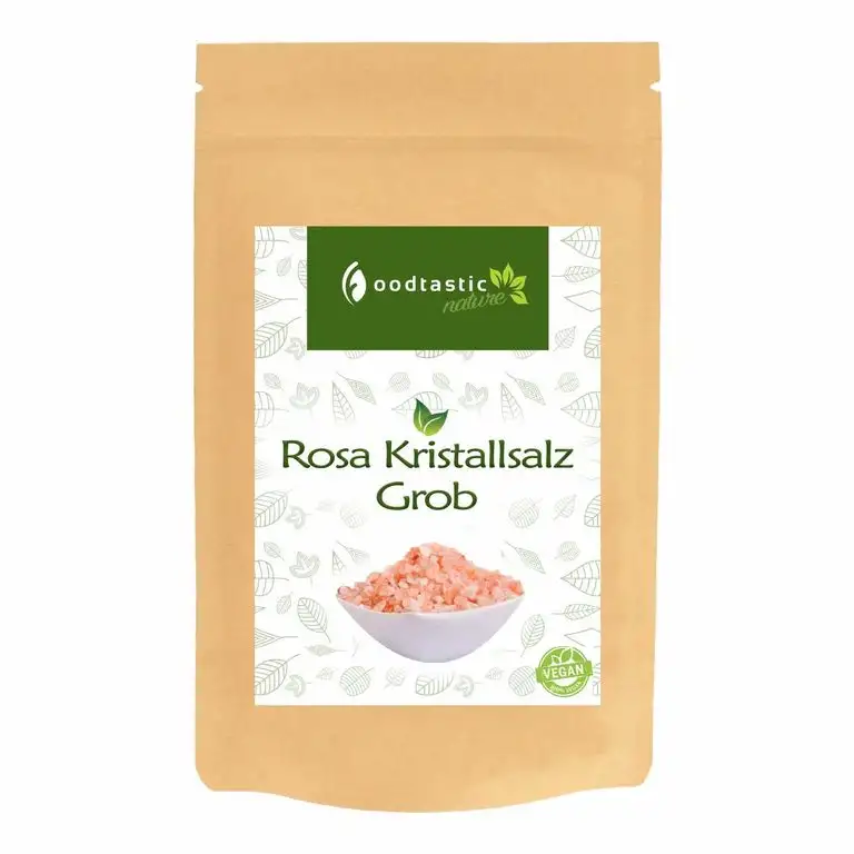 Foodtastic Rosa Kristallsalz Grob 1000g / 1kg, grobe Körnung von 3-5mm, pinkes Kristallsalz aus Pakistan, Vorratspackung zum Nachfüllen einer Gewürzmühle / Salzmühle