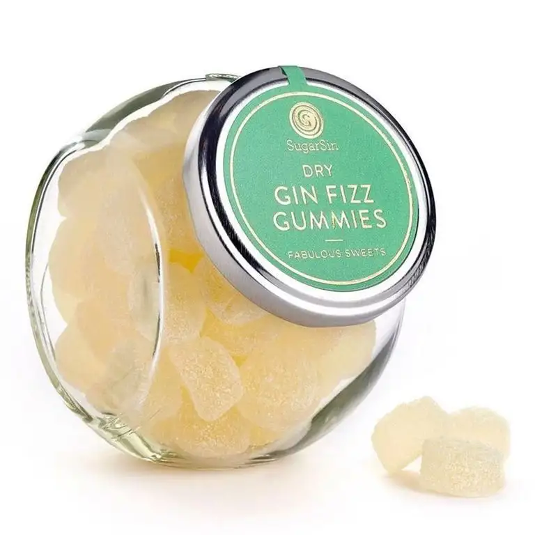 SugarSin Trocken Gin Fizz Gummies Geleebonbons Gourmet Cocktail Gummies Geschenkset (Glas Topf 250g)