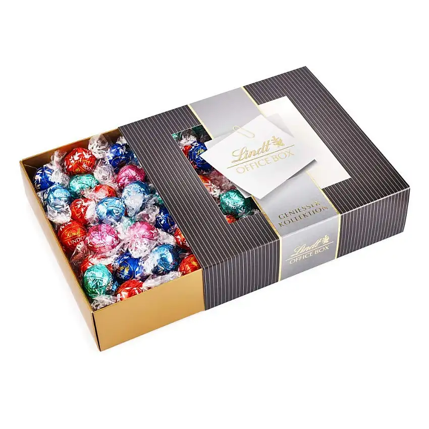 Lindt Schokolade LINDOR Home Office Box | 933 g | Ca. 74 LINDOR Kugeln mit zartschmelzender Füllung, Sorten: Milch, Dark 45%, Erdbeer-Sahne, Cocos, Stracciatella | Pralinengeschenk | Großpackung