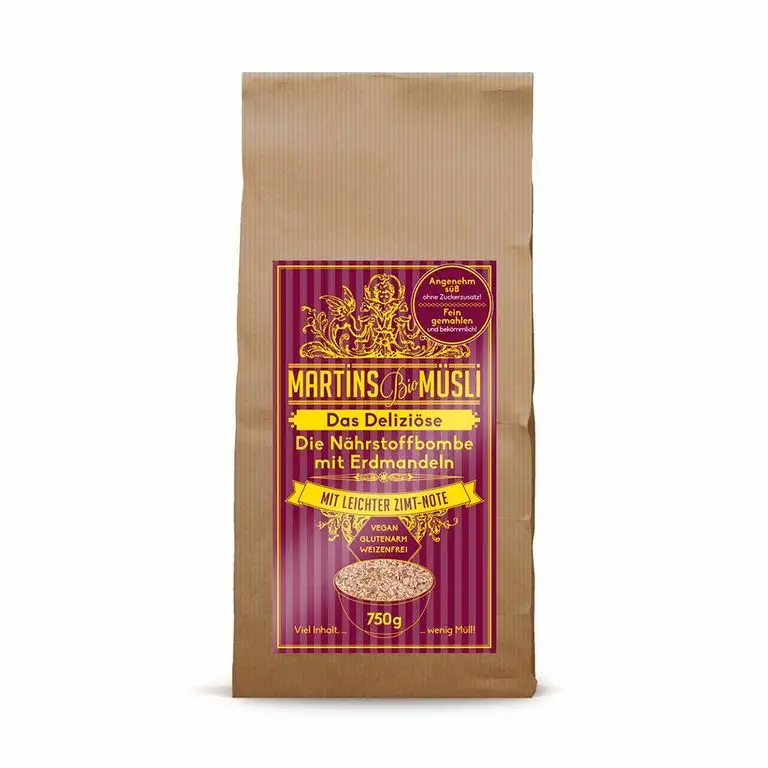 Bio Müsli Porridge Frühstücksbrei. Das Deliziöse 750g: ohne Zucker-Zusatz & Weizen. Ein gesundes Frühstück: Vegan basisch verdauungsfördernd. Basismüsli mit Superfood Erdmandeln (Chufa) & Chia.