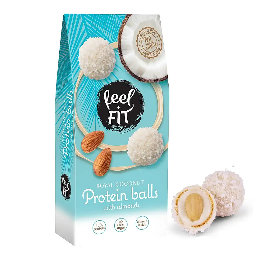 feel fit FIT Zuckerfreie Kokos-Pralinen mit Mandeln, 4 Packungen á 63 g, ohne Zuckerzusatz