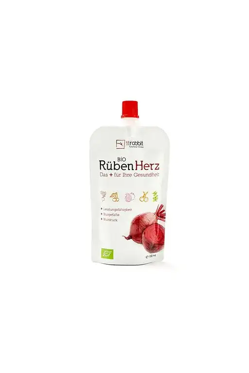 FITRABBIT BIO Rüben Herz [12 x 100 ml Beutel] - Für Leistungsfähigkeit, Blutdruck & Blutgefäße - Enthält Rote Beete, Granatapfel, Sauerkirsche, Kräuter, Gewürze und Acerola