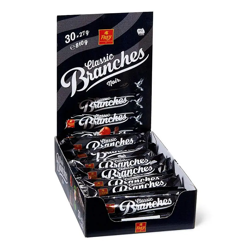 Frey Branches Classic Schokoriegel Noir 30er-Pack - Dunkle Schokoladen-Riegel mit Haselnusscremefüllung - Schweizer Schokolade - Großpackung 30 Stück à 27g einzeln verpackt / 810 g - UTZ-zertifiziert