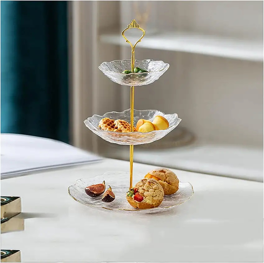 TBUDAR Obstkorb Früchtekorb 3 Stufe Servierschale Glas Fruchtschale Multi-Layer Cake Tray Commercial Recept Pastry Dessert Display Stand Obstkorb Tischdekoration Obstschale (Color : B)