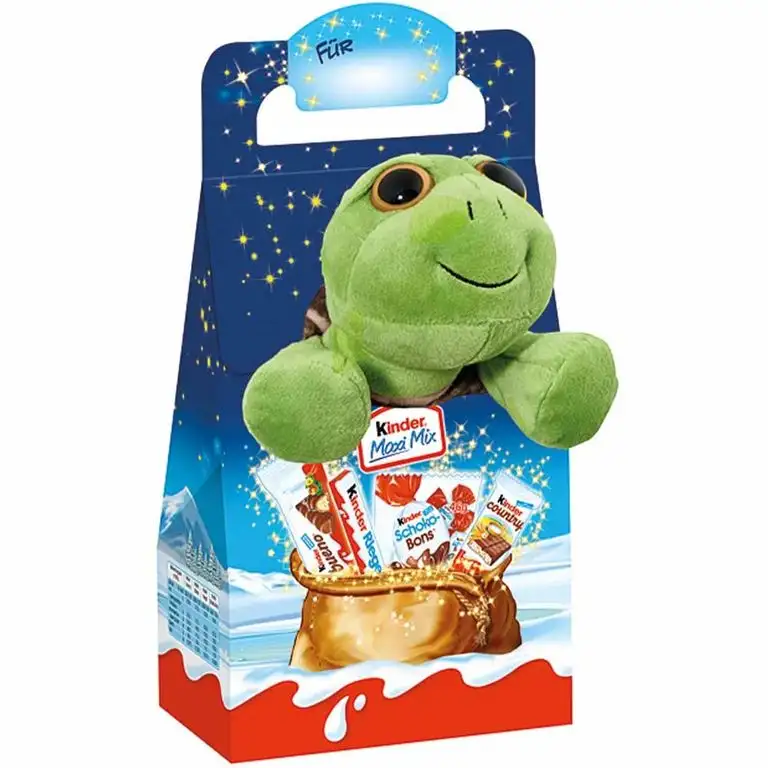 kinder Schokoladen Mischung MAXI MIX - WEIHNACHTS EDITION mit Plüschtier (5 - tlg. / 133 Gramm) PLÜSCHTIER FREI WÄHLBAR (SCHILDKRÖTE)