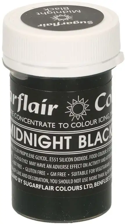 MIDNIGHT BLACK Sugarflair Pastel Paste Edible Concentrated Food Icing Colouring