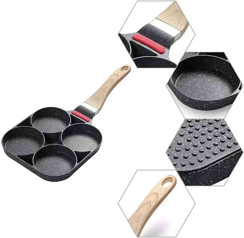 warmheart Multi Egg Bratpfanne, Antihaft-Vier-Loch-Pfannkuchen-Bratpfanne Für Ei, Pochierte Eierpfanne Eierringe Herd, Großraum-Brathamburger Herstellung Aluminiumlegierung Topf
