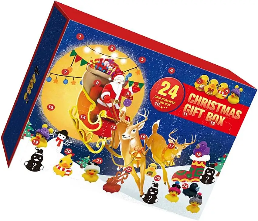 AMZLORD 2 Stück Gummi-Enten-Adventskalender mit 24 Enten, weihnachtliche Gummi-Enten, Bade-Quetschspielzeug, niedliches Festival-Thema, Festival-Party-Geschenke