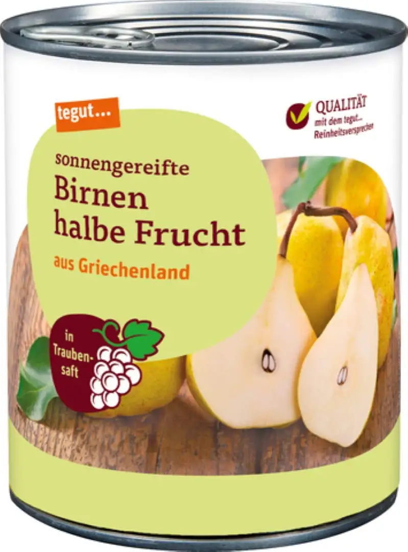 tegut... sonnengereifte Birnen halbe Frucht - in Traubensaft eingelegt, 1 x 850 g