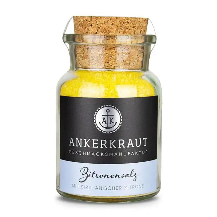Ankerkraut Zitronensalz, 160g im Korkenglas, fruchtig-frisches Salz, Lecker Geschmack zum Braten, Grillen, Kochen