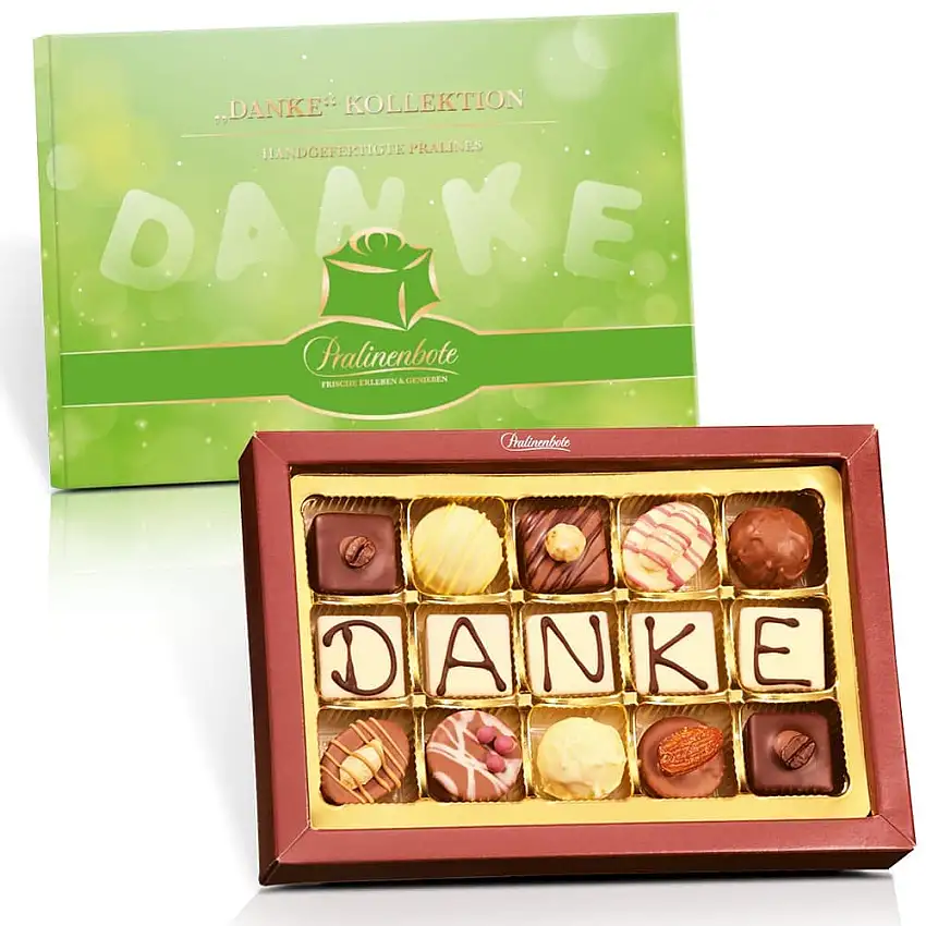 Pralinenbote - DANKE Geschenkbox mit 15 Pralinen deutscher Chocolatiers, das Pralinen Dankeschön (DANKE, 190 g)
