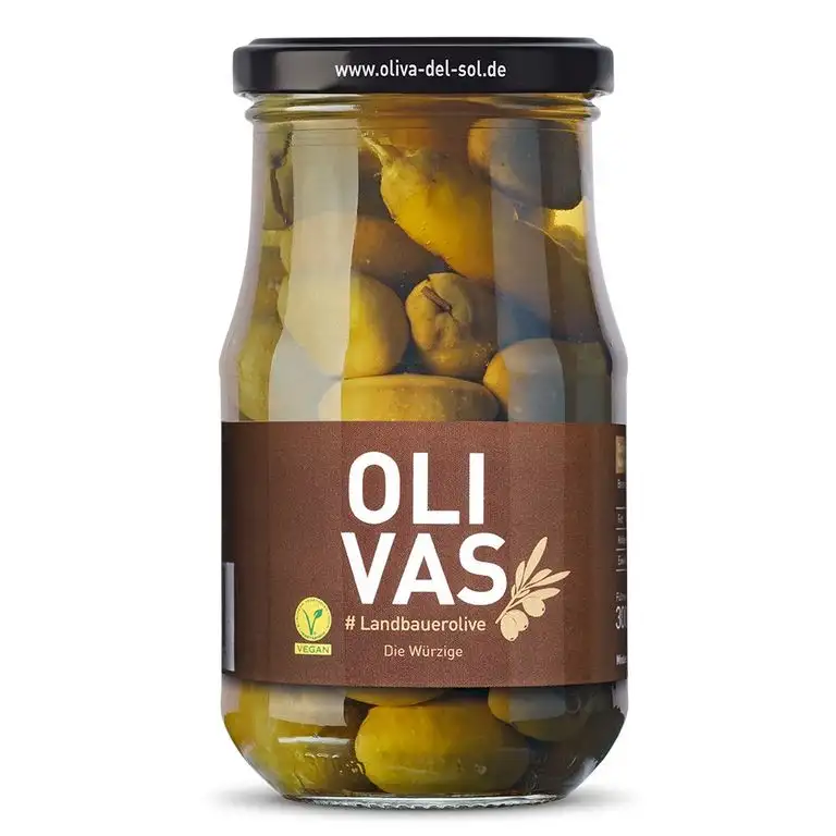 OLIVAS Landbauerolive / 220 g (Glas) * angeschnittene Oliven mit Fenchel - das Naturprodukt