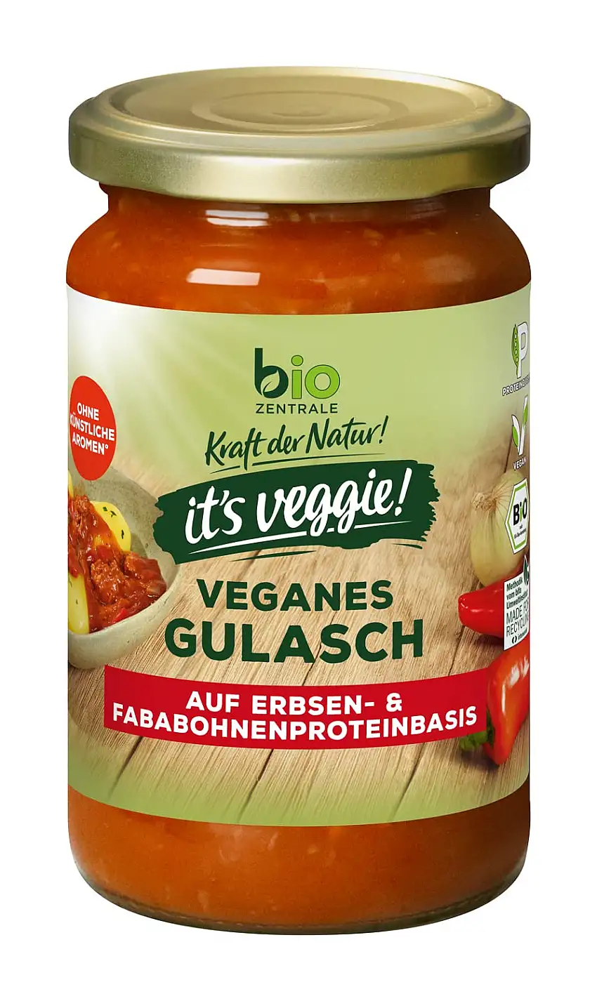 biozentrale it´s veggie! Veganes Gulasch auf Erbsen- und Fababohnenproteinbasis | 6 x 350 g | Proteinquelle | schnell & einfach zubereitet