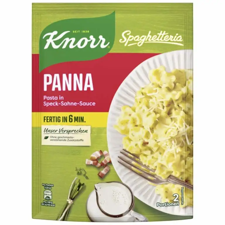 Knorr Spaghetteria Panna Nudel-Fertiggericht Pasta in Speck-Sahne-Sauce, 153g 2 Portionen