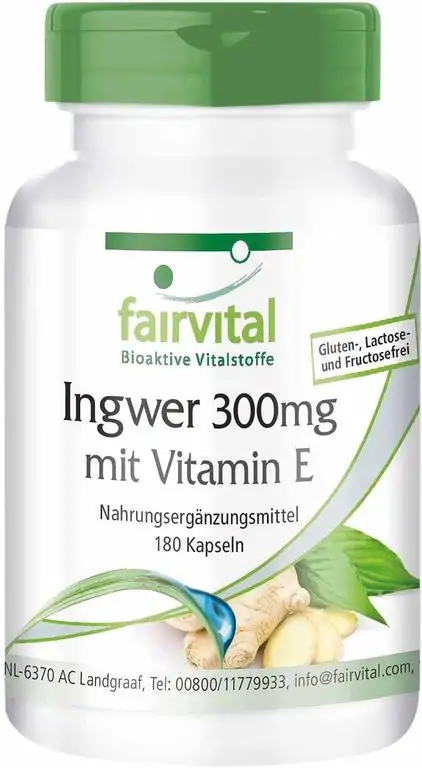 Ingwer Kapseln 300mg mit Vitamin E - HOCHDOSIERT - VEGAN - 180 Kapseln