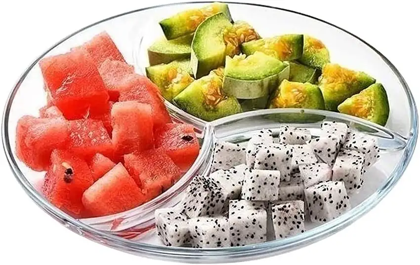 Obstschale Glasfruchtplatte DREI-getrennte Teller Haushalt Multifunktional Dessertplatte Gemüse Salatschale Obstkorb