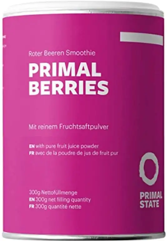 Beeren Smoothie Pulver | Primal Berries | Aktivierend - Antioxidantien und Energie aus Beeren & tonischen Wurzeln | Vegan mit Heidelbeere, Himbeeren, Ginseng, Grüner Tee Extrakt | 300g - 30 Portionen