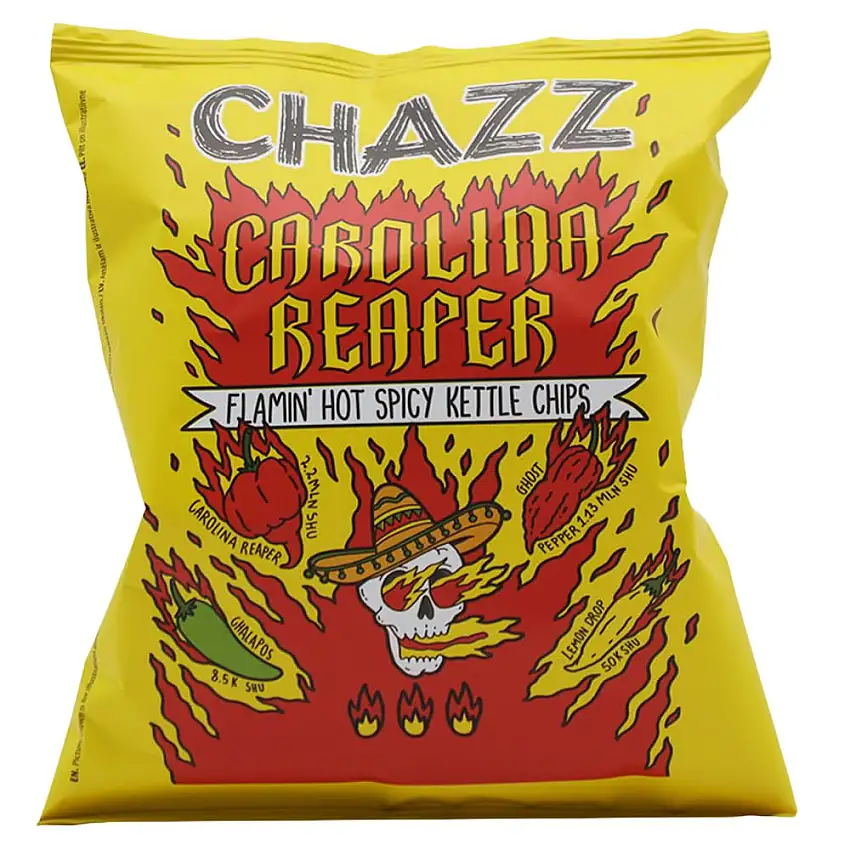 CHAZZ Kesselchips - milde bis sehr scharfe Kartoffelchips mit Chili und Jalapeño - spicy snacks (Carolina Reaper)