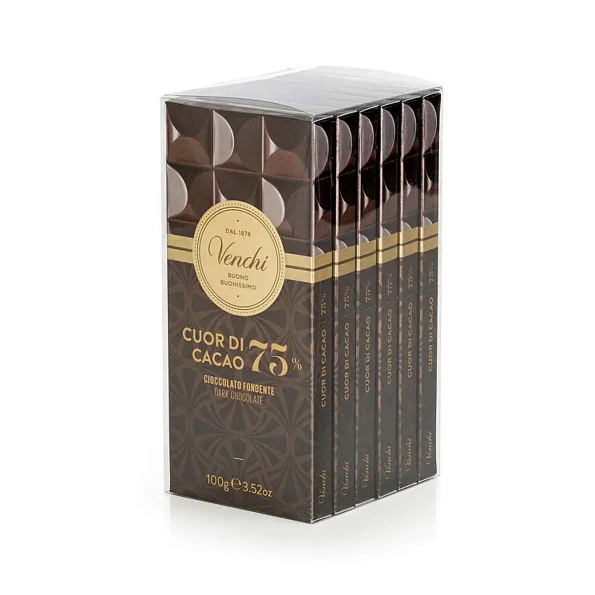Venchi Set mit verpackten Tafeln Cuor di Cacao 75 %, 600 g– Extra Zartbitterschokolade glutenfrei