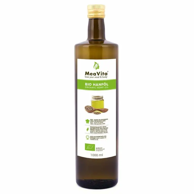 MeaVita Bio Hanföl, 100% rein & kaltgepresst, 1er Pack (1x 1000ml)