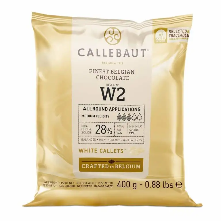 CALLEBAUT Receipe No. W2 - Kuvertüre Callets, Weiße Schokolade, 28% Kakao, 400g - 1er Pack