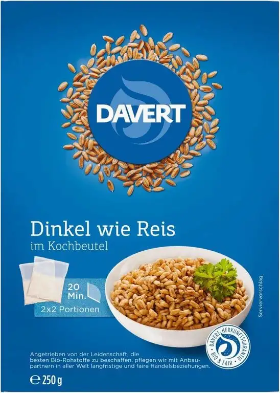 Davert Bio Zart-Dinkel im Kochbeutel (6 x 250 gr)