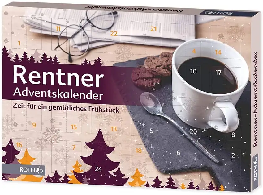 ROTH 80279 Adventskalender Rentner, 24 Frühstücks-und Genussartikel, ca. 50 x 35 x 4 cm, bunt
