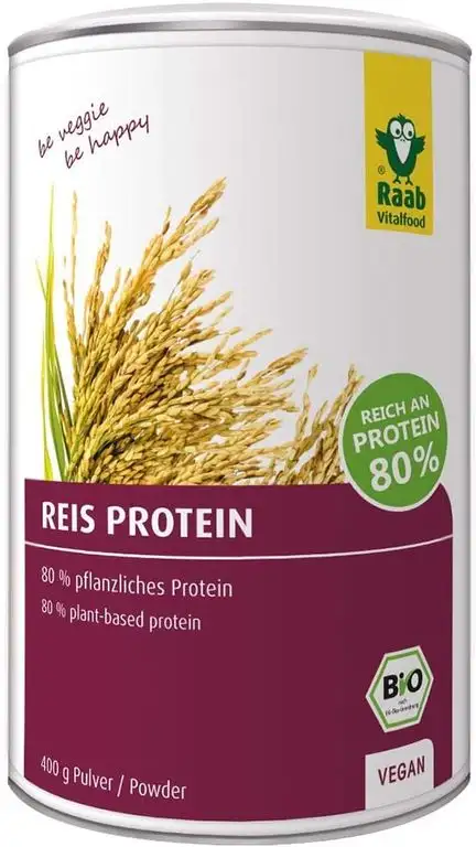 Raab Vitalfood Bio Reis-Protein Pulver mit 80 % pflanzlichem Eiweiß, aus biologischem Anbau, vegan, laborgeprüft in Deutschland, für Shakes, 400 g