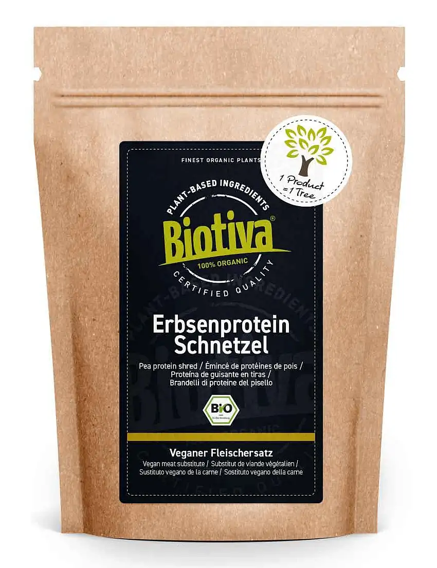Biotiva Erbsenprotein Schnetzel Bio 400g - Vegan - Fleischersatz - mit Ackerbohnen - zum Kochen - kontrolliert und abgefüllt in Deutschland (DE-ÖKO-005)