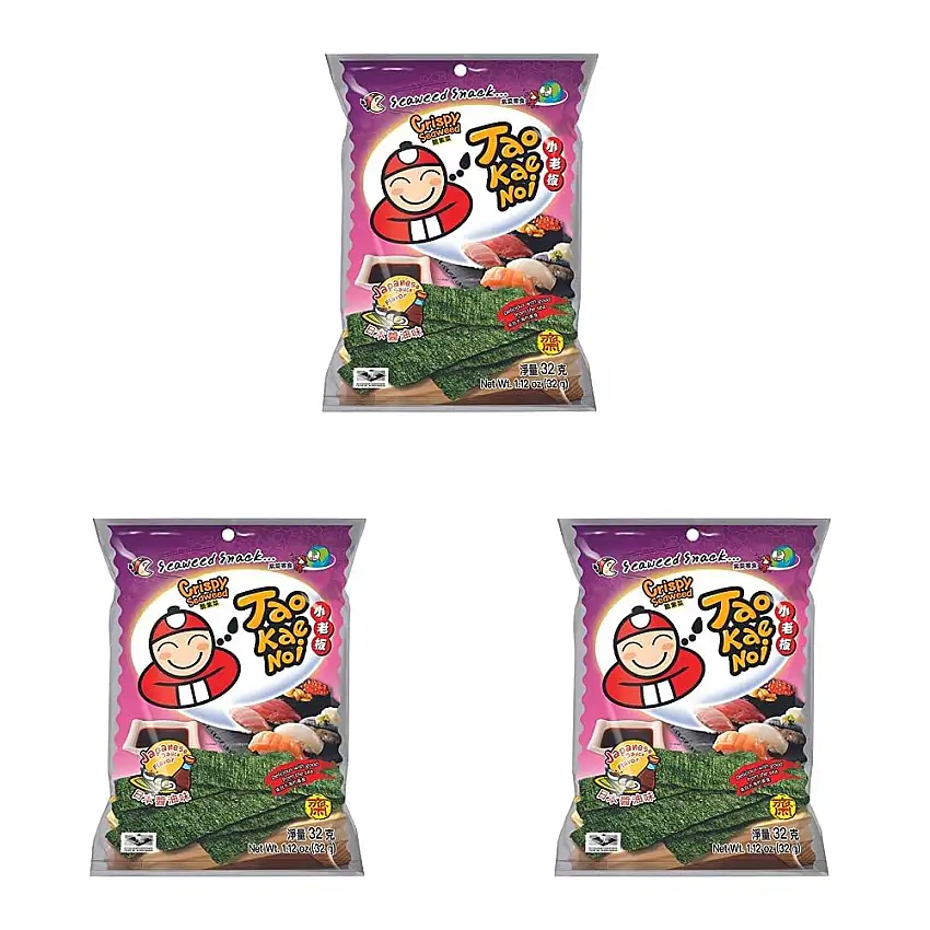 Tao Kae Noi Crispy Seaweed Snack Japanese Sauce, knuspriger Algensnack japanischer Art, 32 g (Packung mit 3)