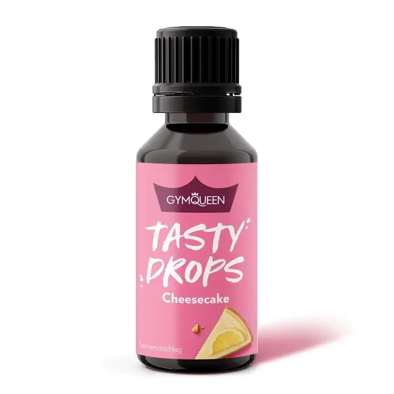 GymQueen Tasty Drops 30ml / Kalorienfreie, Zuckerfreie und Fettfreie Flavour Drops / Aroma Tropfen zum Süßen von Lebensmitteln / Geschmackstropfen ohne Künstliche Farbstoffe / Käsekuchen