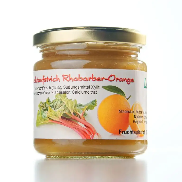 Xylit Fruchtaufstrich"Rhabarber-Orange" ohne Zuckerzusatz, nur mit Xylit gesüßt, 67% Fruchtanteil (mehr als Marmeladen), Low Carb, 200 g
