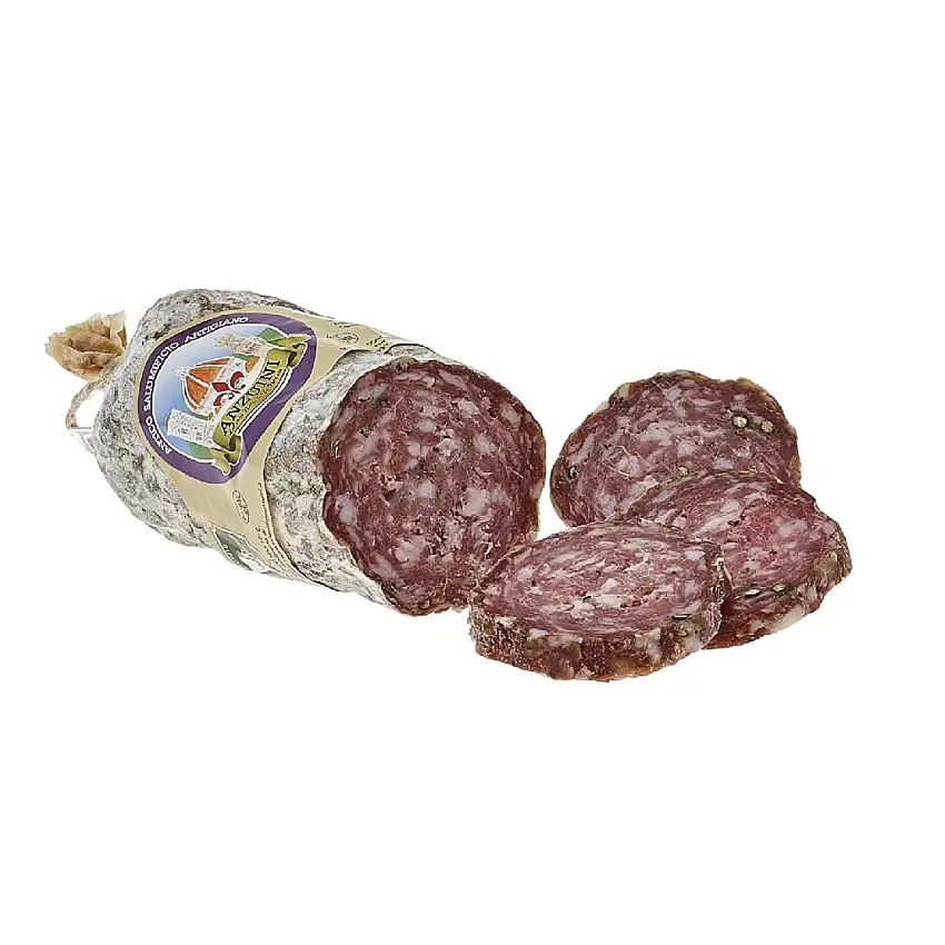 Salame Finocchiona | Toskanische Salami Finocchiona Igp 500gr | Salumificio Anzuini Firenze | Italienische Salami | Italienisches Schweinefleisch gereift in Naturdarm |