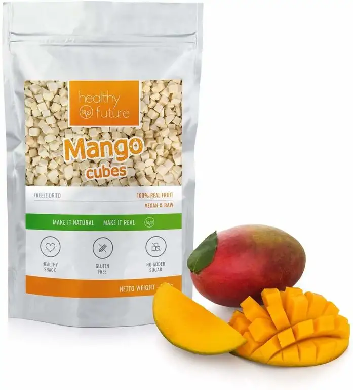 Gefriergetrocknete Mango-Würfel 100% natürlich, glutenfrei, ohne Zuckerzusatz, ohne Konservierungsstoffe, gesunde Fruchtsnacks (100g)