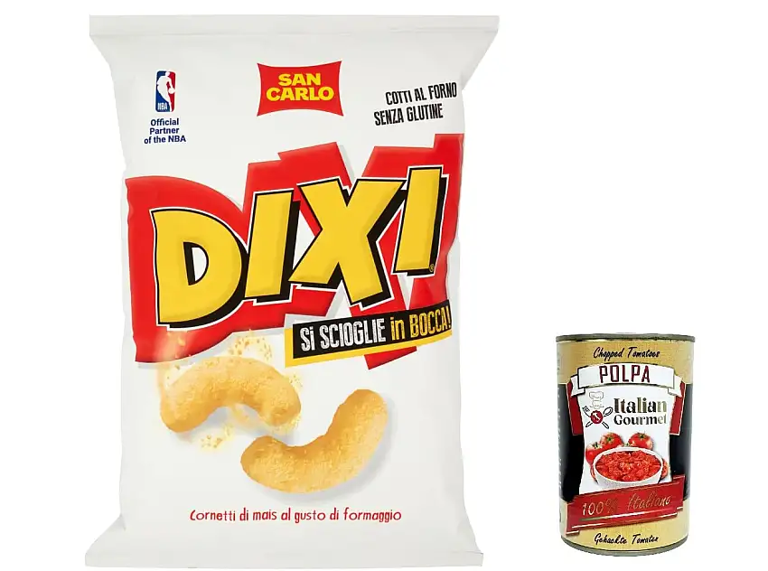 20x San Carlo Dixi Maischips Patatine gesalzen 40g Käse Cheese crisp Käsechips + Italian Gourmet polpa 400g