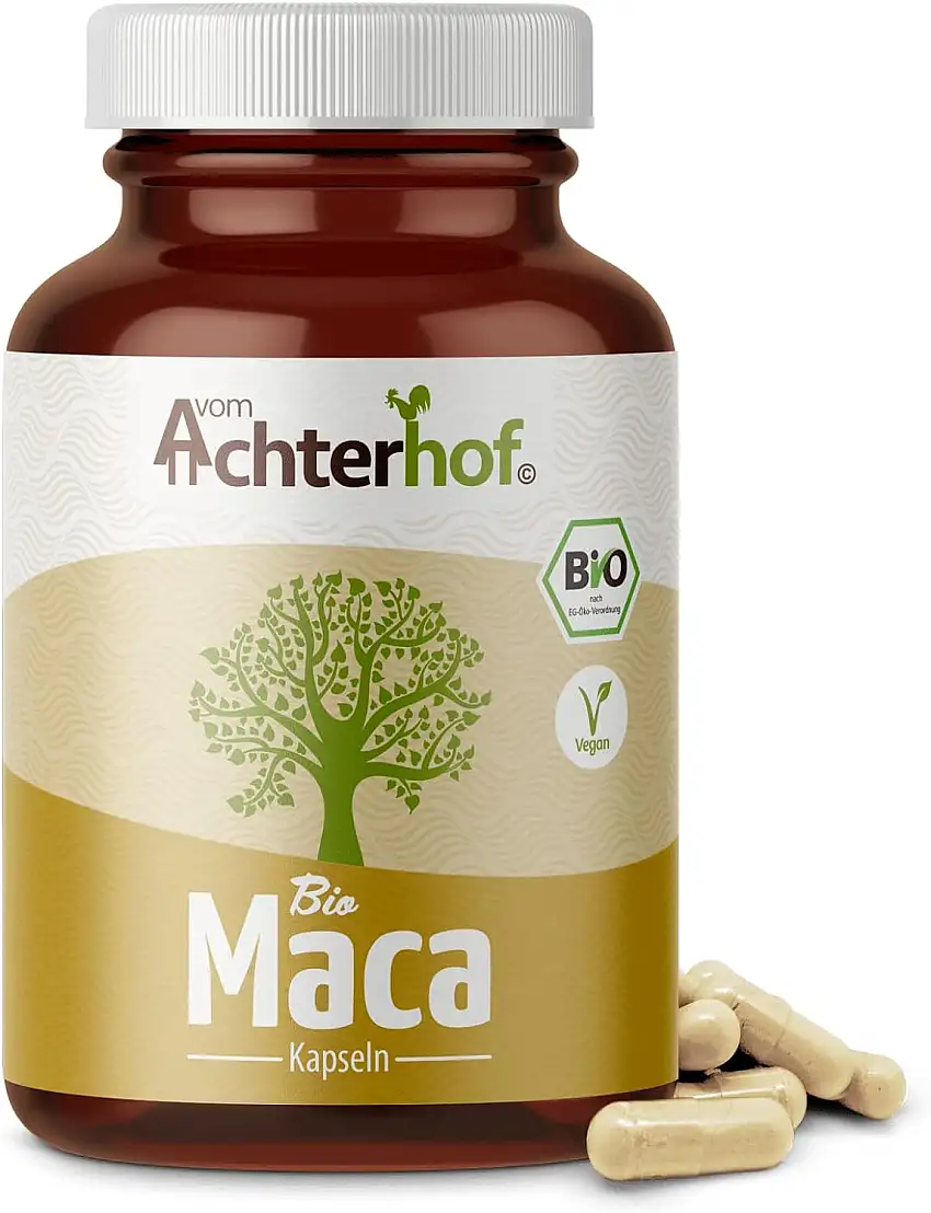 Maca Kapseln Bio 180 Stück | hochdosiert mit je 3000mg Maca-Pulver pro Tagesdosis | vegan | 100% reine Macawurzel aus Peru | vom Achterhof