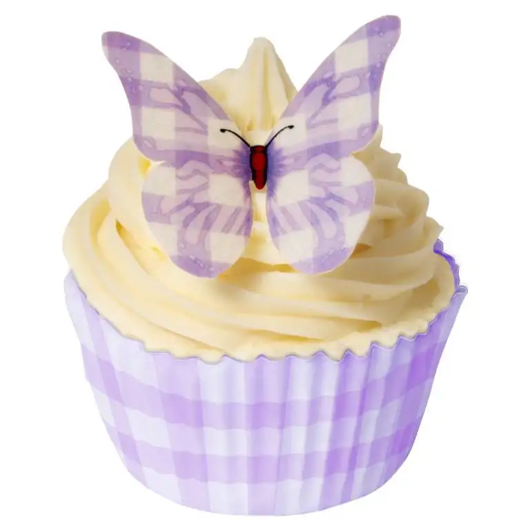 12 Gingham Design Schmetterlinge: Lila / 12 Vintage Purple Gingham Edible Butterflies