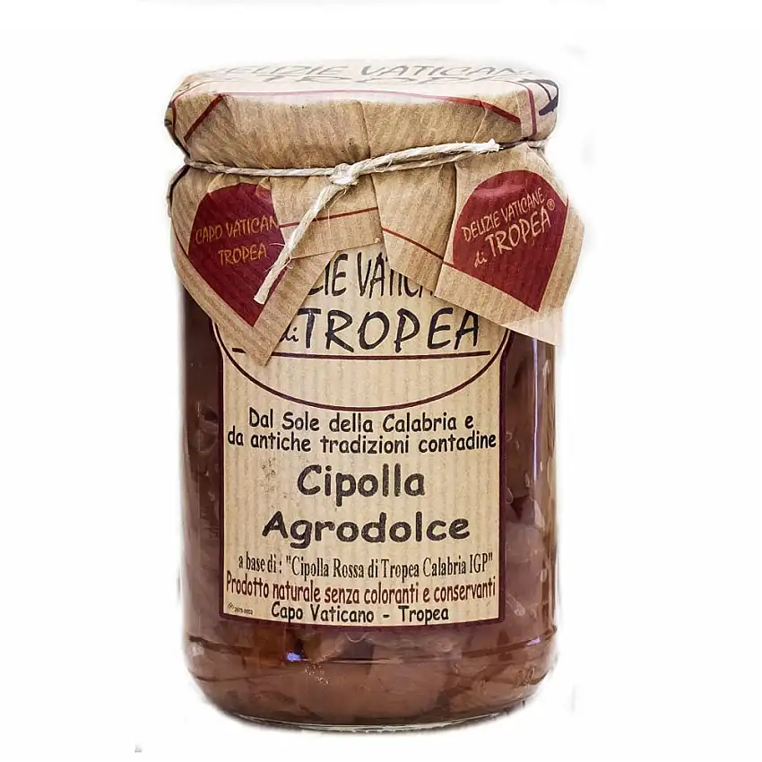Süßsaure Zwiebeln von Tropea IGP – Typisches kalabresisches Produkt – Gourmet-Sauce – 100% Made in Italy – Süße Zwiebel, einzigartiger Geschmack – Delizie Vaticane di Tropea – 280 g