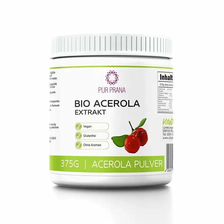 Pur Prana Bio Acerola Vitamin C Pulver Superfood Acerolapulver Kirsche (375 Gr)