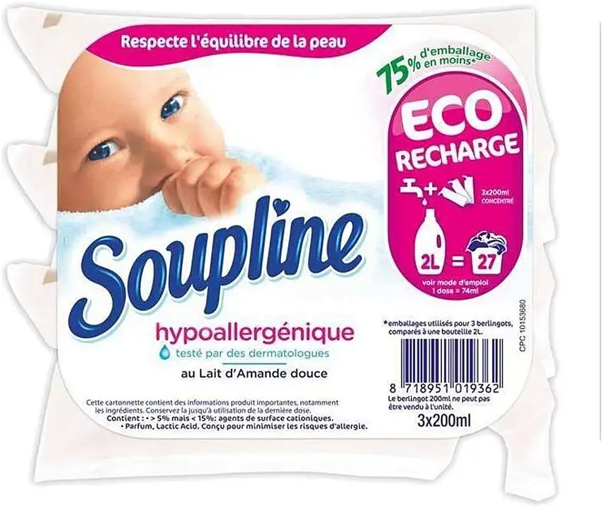Soupline Concentrate Refill hypoallergene Milch Sweet Almond von 3 berlingots 200 ml (Lot 6 let berlingots 18)