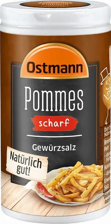 Ostmann Pommes Gewürzsalz scharf 70 g Pommesgewürz Bratkartoffelgewürz, scharfes Pommessalz, für sagenhaft leckere Pommes Frites, Menge: 4 Stück