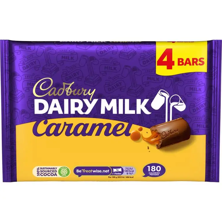 Cadbury Caramel Riegel - Snacks für unterwegs - Leckere Englische Schokolade, 4er Pack (4 x 37 g) 47687