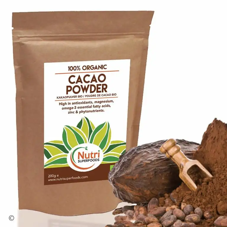 Kakaopulver - Bio vegane dunkle Schokoladenzutat - Zuckerfrei - Ideal zum Backen, Smoothies und köstliche heiße Schokolade - 200g