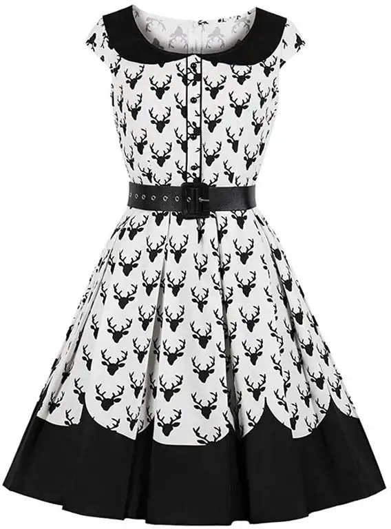 Zarupeng Frauen Weihnachten Kleid Ärmellos Rundhals Vintage Cocktailkleid mit Gürtel Bodycon Ärmellose Abend Party Prom Swing Kleider