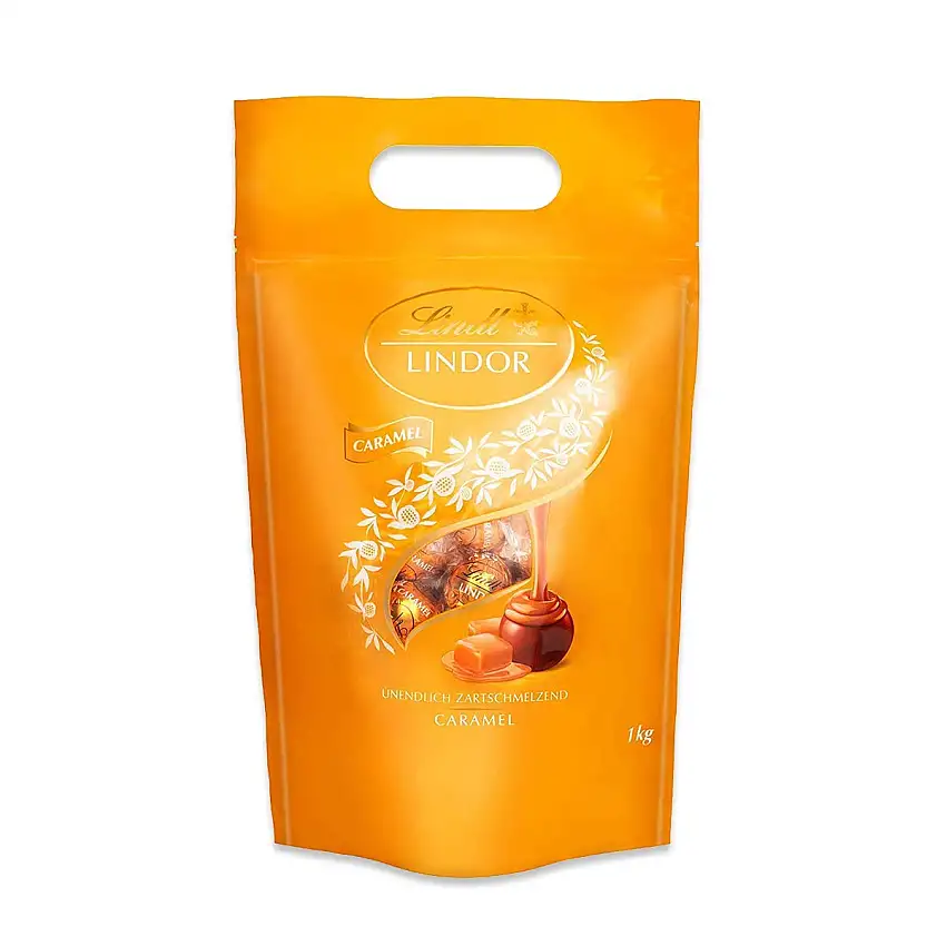 Lindt Lindor Beutel Caramel, gefüllt mit Lindor Kugeln aus feiner Milchschokolade und einer zartschmelzenden Karamellfüllung, 1er Pack (1 x 1kg)