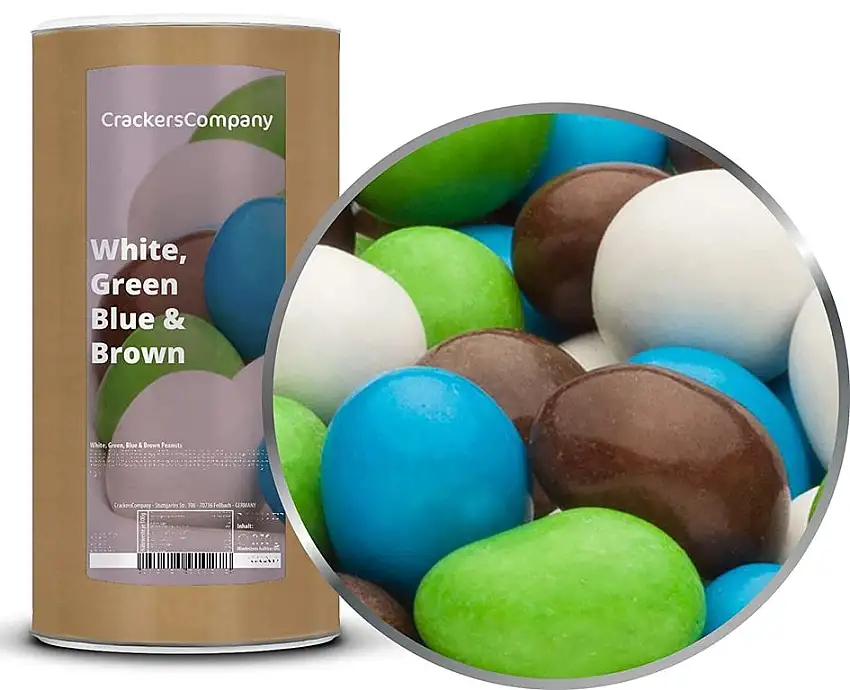 1 x 950g Erdnüsse in Vollmilchschokolade WEISS GRÜN BLAU und BRAUN vegetarisch