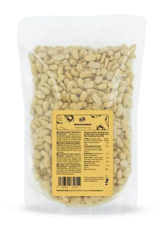 KoRo - Erdnüsse roh blanchiert 1 kg - Geschälte Erdnuss ohne Salz Ungeröstet - 100 % Naturbelassen ohne Zusätze