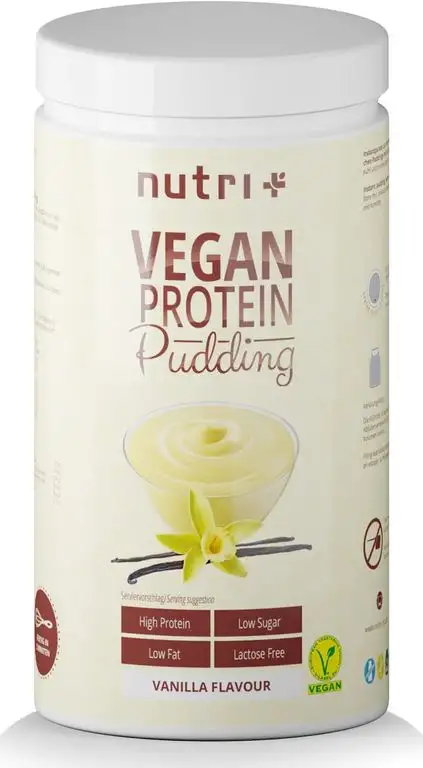 PROTEIN PUDDING VEGAN Vanille 500g - Testsieger mit 84,8% Eiweiß - nur 113 Kalorien - Low Sugar Dessert - Zuckerarm - Laktosefrei - Kalorienarm - Fettarm - Glutenfrei